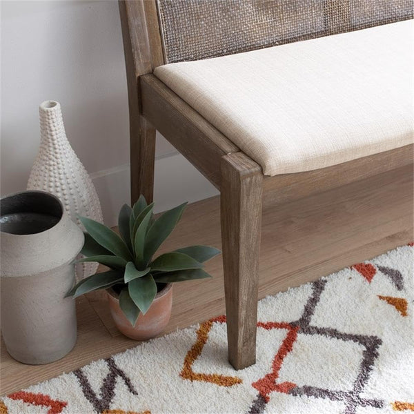 Transitional Wood Bench with Woven Cane Back
