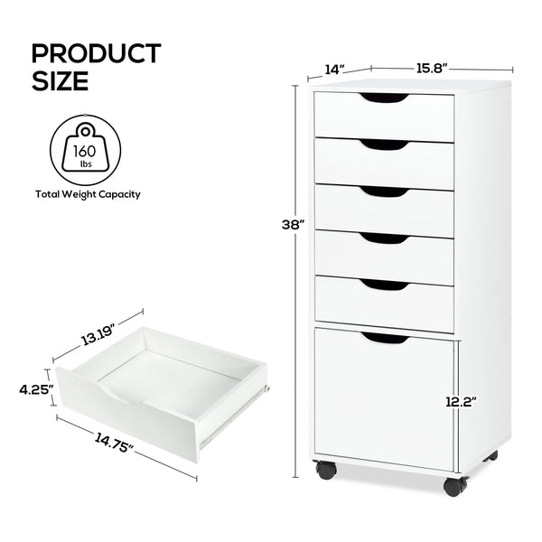 5-Drawer Mobile File Cabinet with Wheels