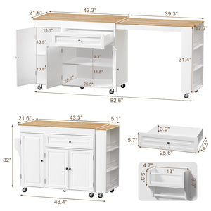 Expandable Kitchen Island on Wheels with Storage