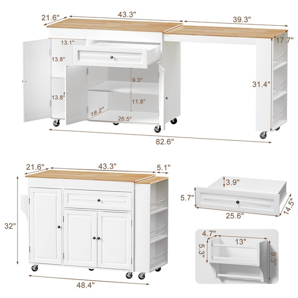 Expandable Kitchen Island on Wheels with Storage
