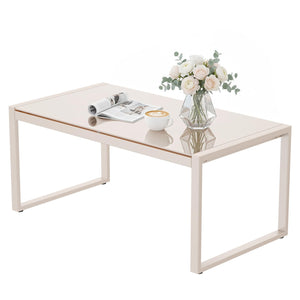 Rectangle Tempered Glass Coffee Table with Galvanized Steel Frame