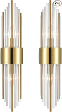 2-Light Modern Gold Wall Sconce with Clear Glass Crystal