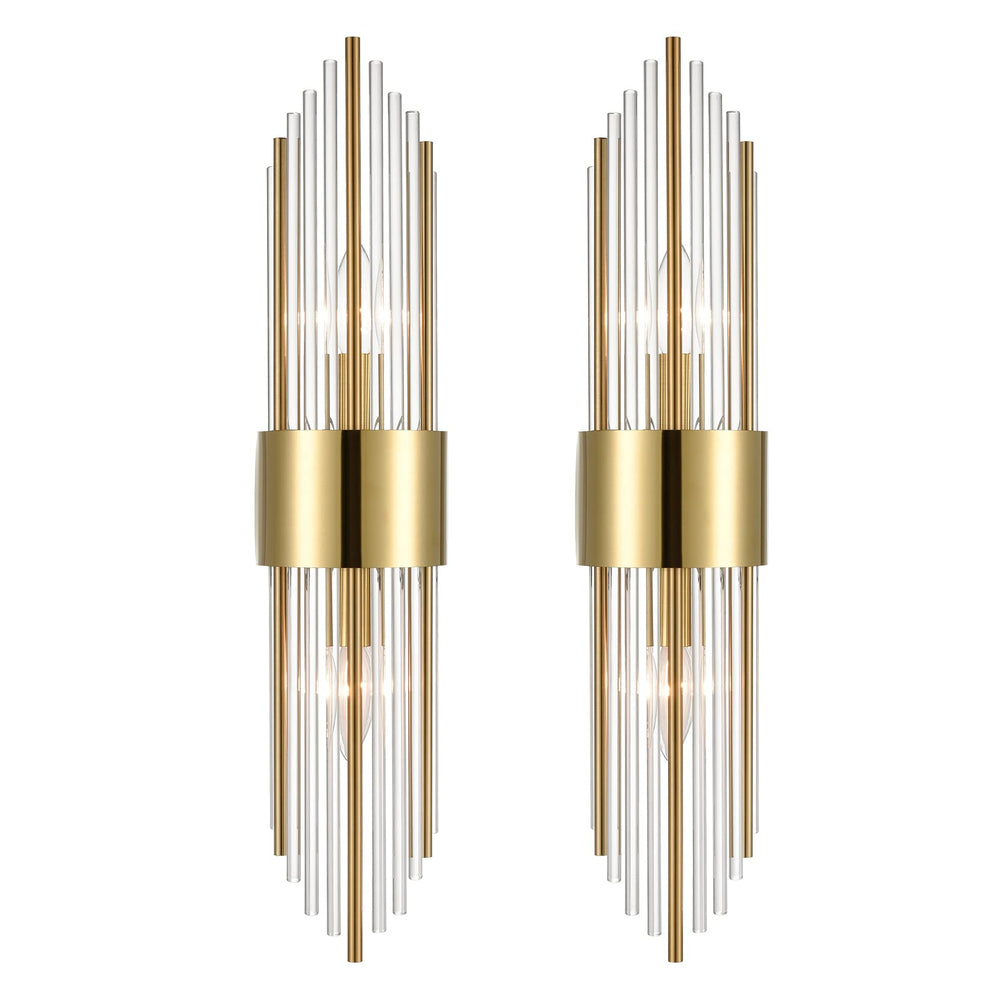 2-Light Modern Gold Wall Sconce with Clear Glass Crystal