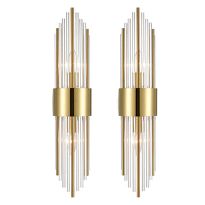 2-Light Modern Gold Wall Sconce with Clear Glass Crystal
