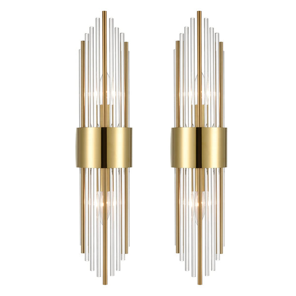2-Light Modern Gold Wall Sconce with Clear Glass Crystal