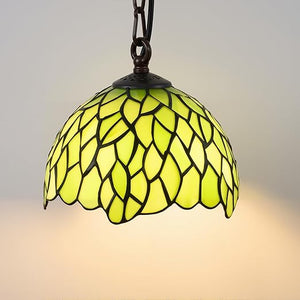 Tiffany Style Green Stained Glass Pendant Light – 8" Vintage Handcrafted Hanging Lamp