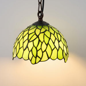 Tiffany Style Green Stained Glass Pendant Light – 8" Vintage Handcrafted Hanging Lamp