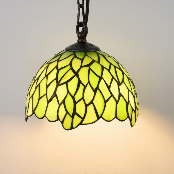 Tiffany Style Green Stained Glass Pendant Light – 8" Vintage Handcrafted Hanging Lamp