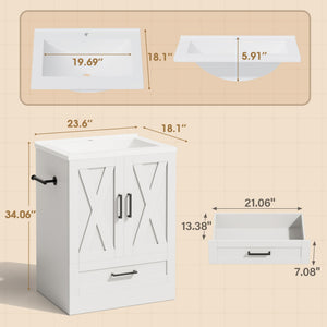24-Inch Freestanding Bathroom Vanity with Sink and Storage Cabinet
