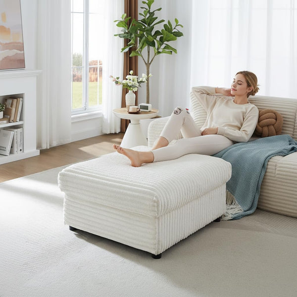 Oversized Corduroy Storage Ottoman with Foot Rest