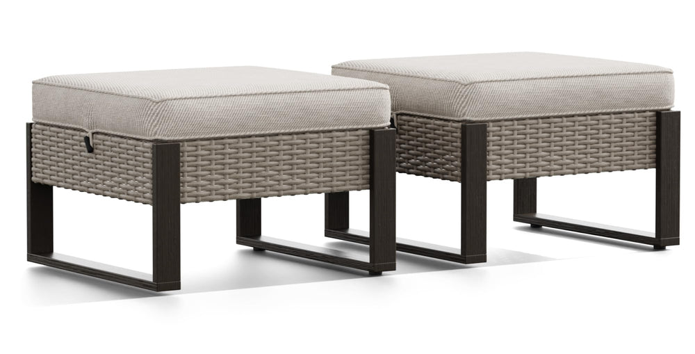 PE Rattan Outdoor Ottoman Set with Removable Cushions