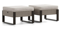 PE Rattan Outdoor Ottoman Set with Removable Cushions
