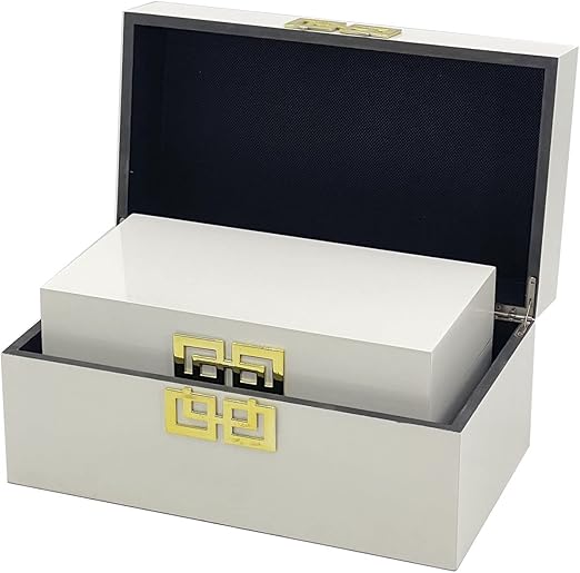 Decorative Wooden Storage Box Set with Hinged Lid — Set of 2