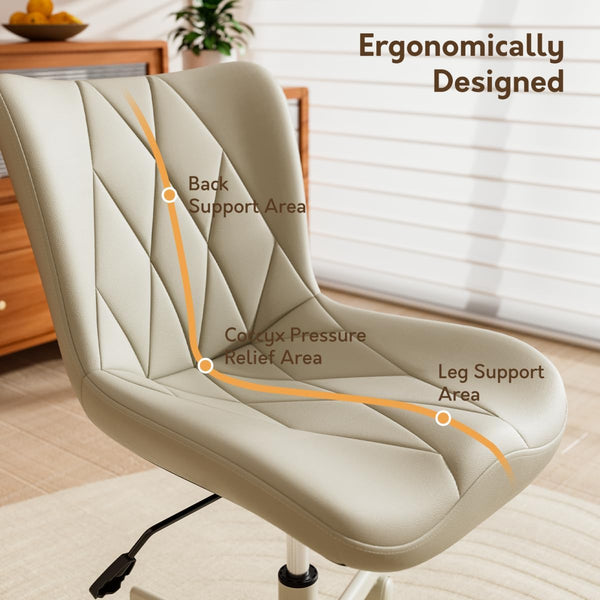 Armless Adjustable Desk Chair – PU Leather, Memory Foam Seat