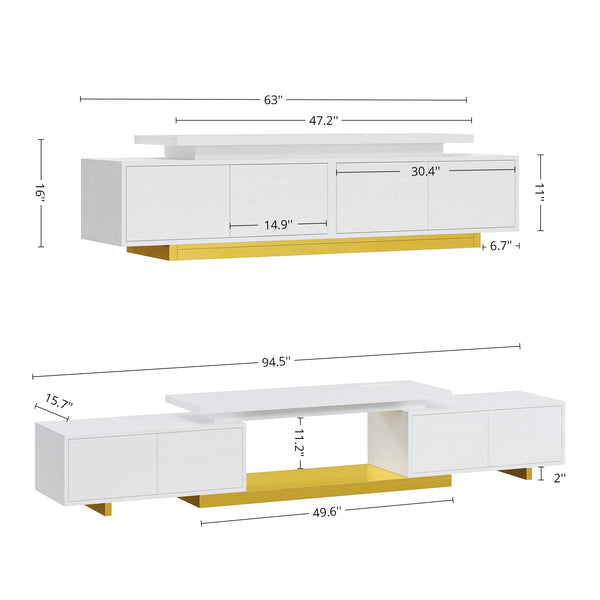Extendable TV Stand with LED Lights & Charging Station