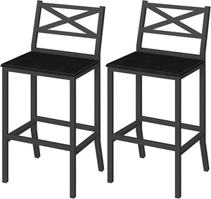 Bar Stools Set of 2 with Backrest and Footrest, 26-Inch Counter Height