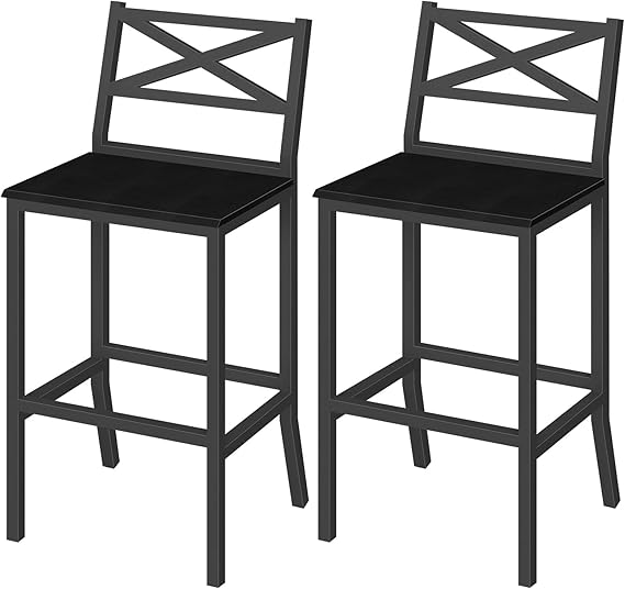 Bar Stools Set of 2 with Backrest and Footrest, 26-Inch Counter Height