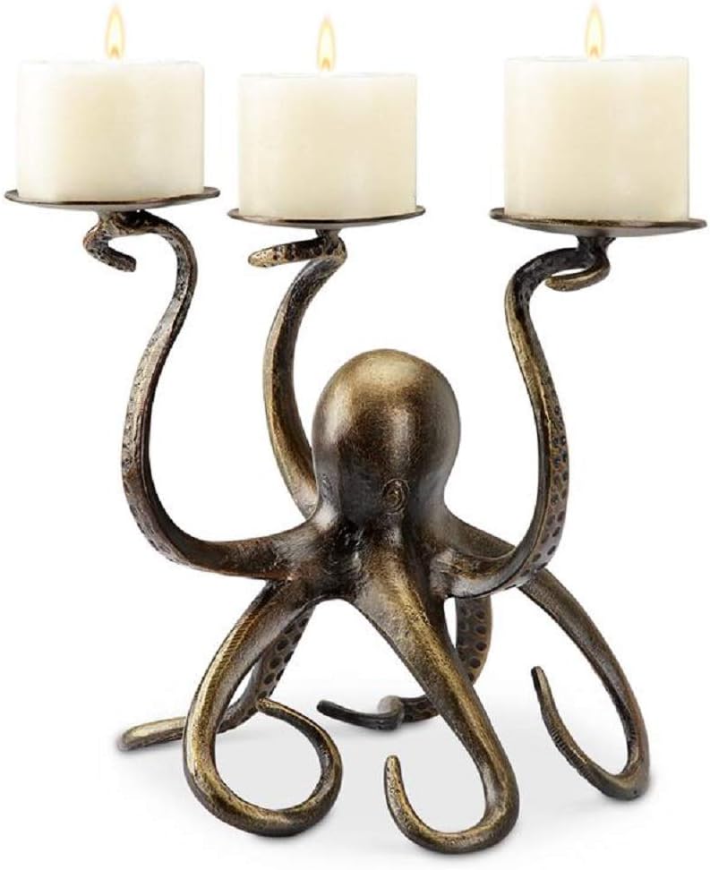 Octopus Pillar Trio Candleholder - Weathered Brass