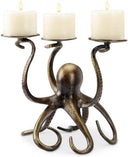 Octopus Pillar Trio Candleholder - Weathered Brass