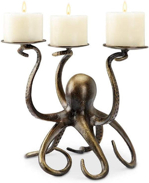 Octopus Pillar Trio Candleholder - Weathered Brass