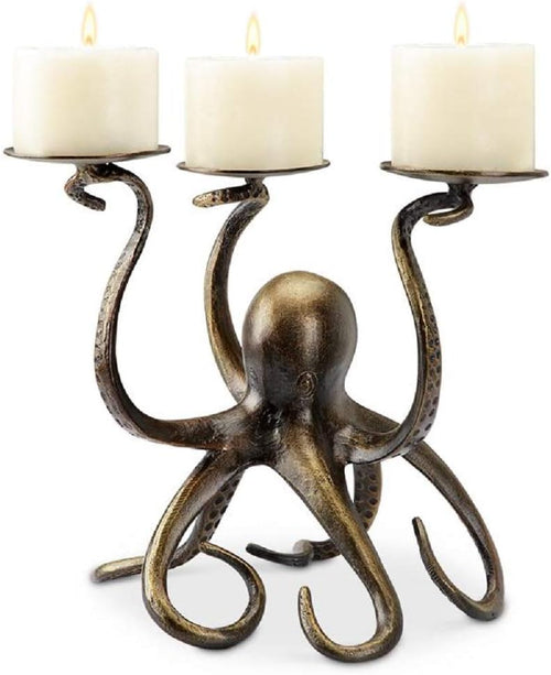 Octopus Pillar Trio Candleholder - Weathered Brass