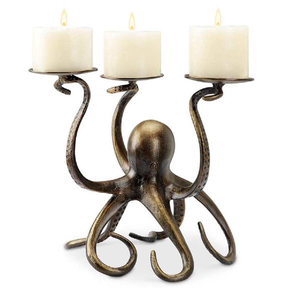 Octopus Pillar Trio Candleholder - Weathered Brass
