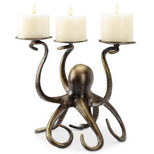 Octopus Pillar Trio Candleholder - Weathered Brass