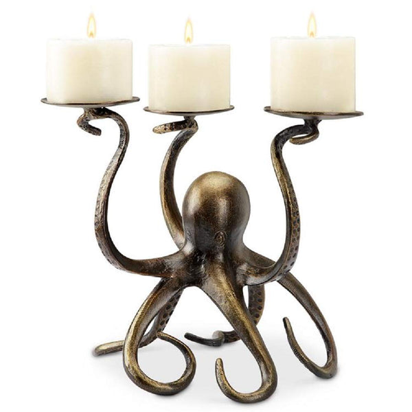 Octopus Pillar Trio Candleholder - Weathered Brass