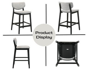 Counter Height Bar Stools with Backs — Farmhouse Linen Upholstered, Grey (Set Options)
