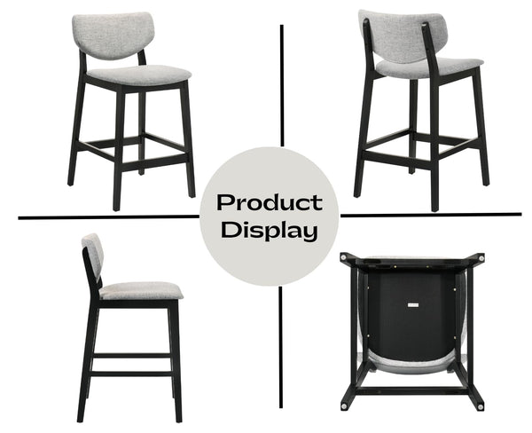 Counter Height Bar Stools with Backs — Farmhouse Linen Upholstered, Grey (Set Options)