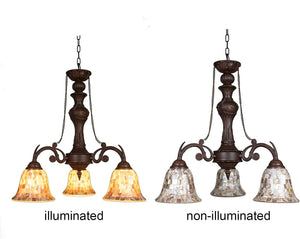 3-Light Tiffany Shell Mosaic Chandelier – Natural Shell & Glass Pendant Light