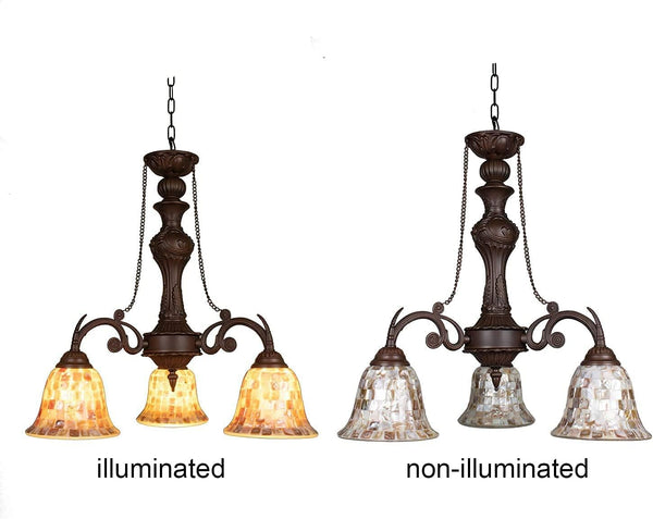 3-Light Tiffany Shell Mosaic Chandelier – Natural Shell & Glass Pendant Light