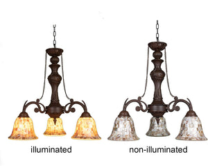 3-Light Tiffany Shell Mosaic Chandelier – Natural Shell & Glass Pendant Light