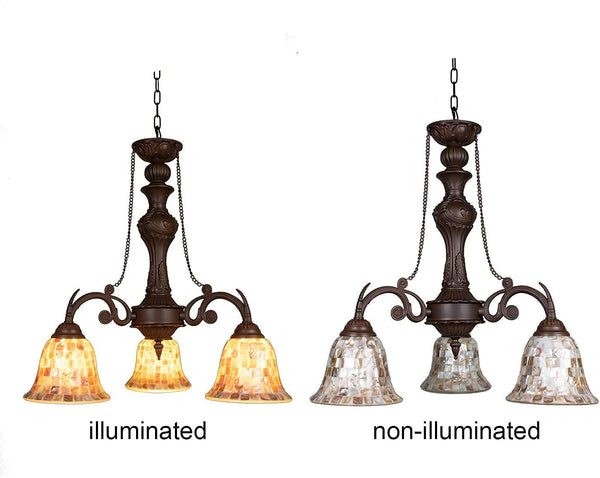 3-Light Tiffany Shell Mosaic Chandelier – Natural Shell & Glass Pendant Light