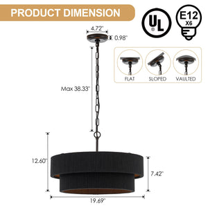 Woven Rattan Boho Chandelier Pendant Light – 6-Light Dimmable, Adjustable, UL Listed