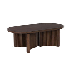 Mid-Century Modern Coffee Table with Reeded Double Pedestal Base | Dark Brown