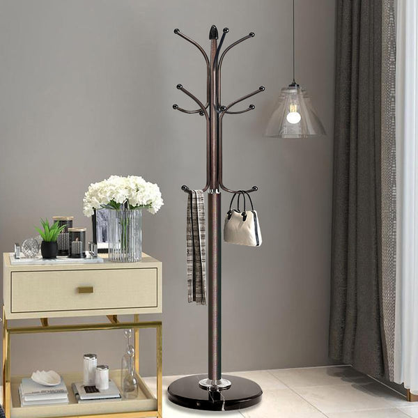 Metal Coat Rack Stand with Marble Base – 12 Hooks