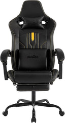 Gaming Chair with Footrest Ergonomic Computer Chair Massage Lumbar Cushion, Racing Video Game Chair Adjustable Rocker Recliner Executive Office Desk Chair Pu Leather for Adults