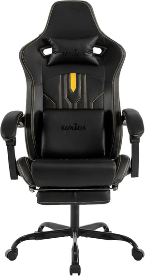 Gaming Chair with Footrest Ergonomic Computer Chair Massage Lumbar Cushion, Racing Video Game Chair Adjustable Rocker Recliner Executive Office Desk Chair Pu Leather for Adults