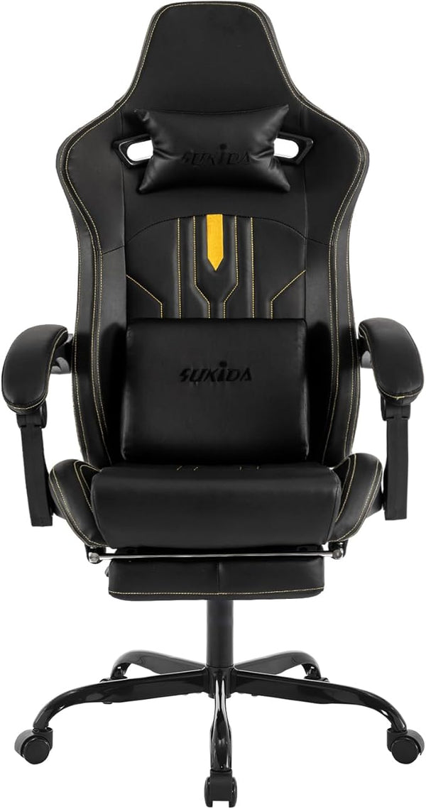 Gaming Chair with Footrest Ergonomic Computer Chair Massage Lumbar Cushion, Racing Video Game Chair Adjustable Rocker Recliner Executive Office Desk Chair Pu Leather for Adults