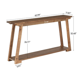 63-Inch Solid Wood Console Table with 2-Tier Storage