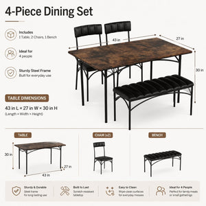 Dining Table Set for 4 with Chairs and Bench