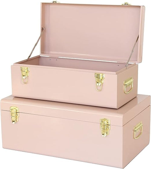 Metal Decorative Storage Trunk Set of 2 with Locking Clasps