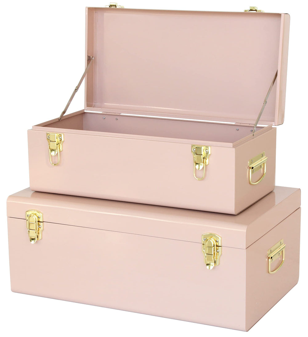 Metal Storage Trunk Set of 2 with Locking Clasps