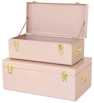 Metal Storage Trunk Set of 2 with Locking Clasps