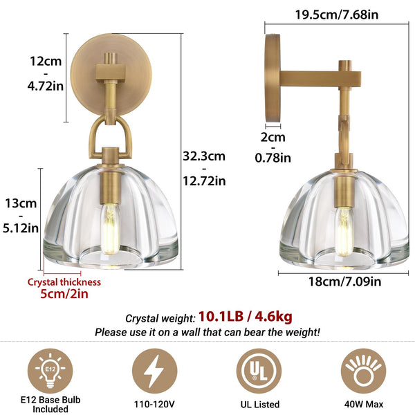 K9 Crystal Wall Sconce – Brass & Black Dimmable Vanity Light