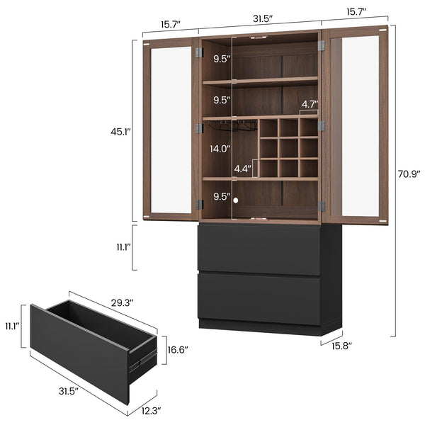 71" Tall Display China Cabinet with RGB LED & Glass Doors – Walnut