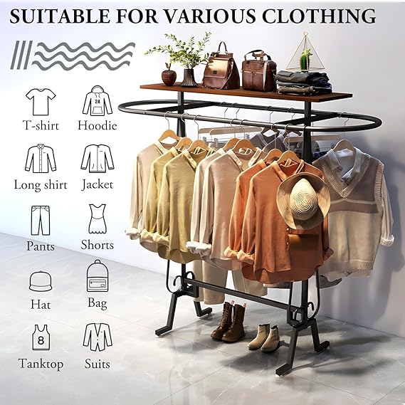 Round Clothing Rack with Wheels