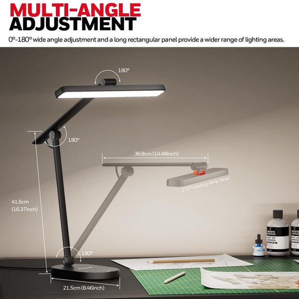 Full-Spectrum LED Desk Lamp with Auto-Dimming, 60-Min Timer & 4-Axis Adjustable Arm