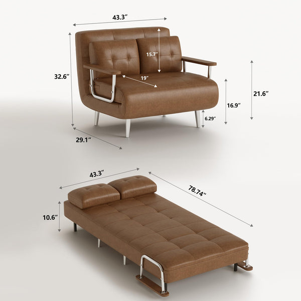 Faux Leather Convertible Sofa Bed